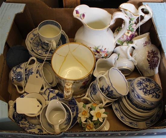 Caughley blue & white coffee cup, Vict floral-decorated wares, quantity Meissen blue & white, etc (faults)(-)